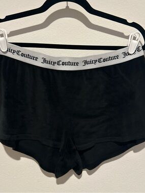 Juicy Couture Black Velour Sleep Shorts With Rhinestone Logo